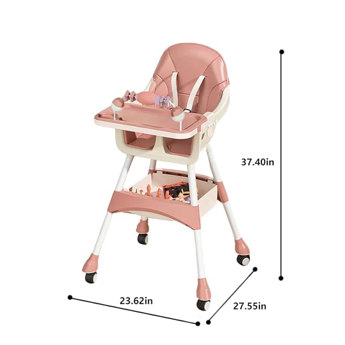 Portable High Chair,High Chairs for Babies and Toddlers,Multi-Use Easy Clean Baby High Chair with Lock Wheels, Comfortable Feeding and Place The Toy Storage Basket uuu