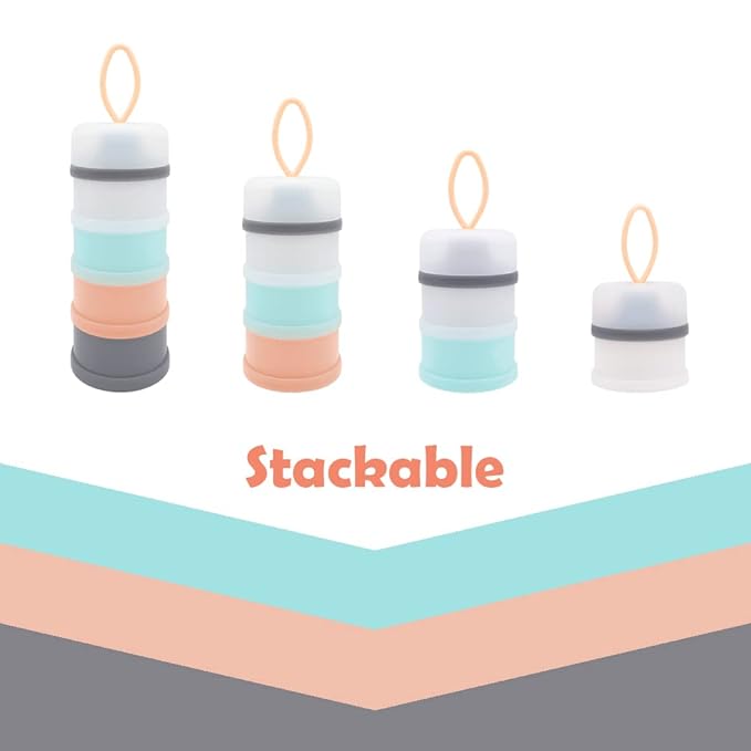 Baby Formula Dispenser, Formula Container, Portable Milk Powder Container, Non-Spill Stackable Baby Snack Storage Container, Baby Feeding Travel Storage Container, BPA Free, 4 Layers 2 Packs