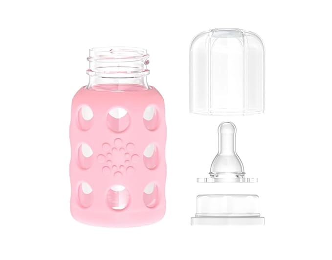 Lifefactory Glass Baby Bottle BPA Free | Protective Silicone Sleeve | 4 oz Pack of 2 | Pink, Banana