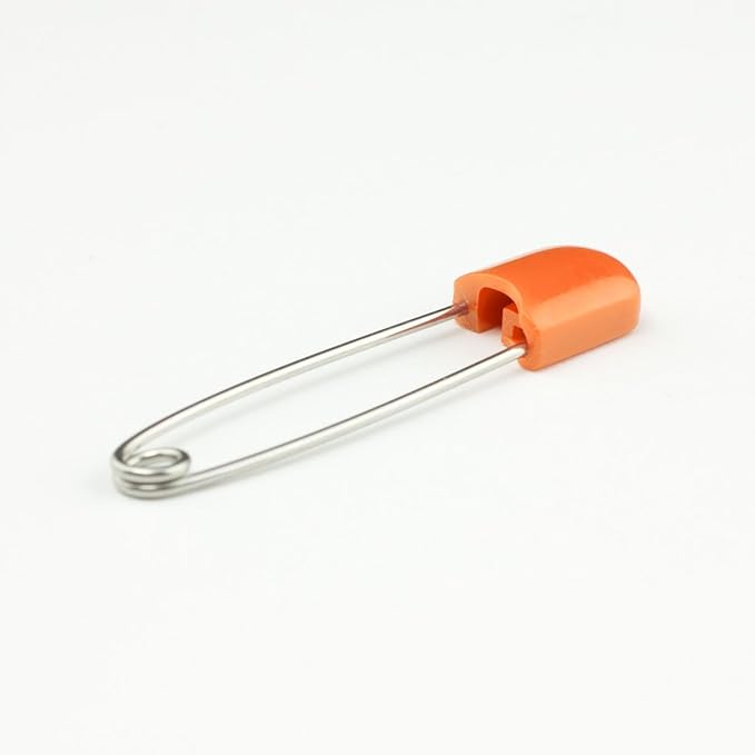 OsoCozy Cloth Diaper Nappy Pins 4 Packs - 4 Stainless Steel Safety Pins with Locking Plastic Heads. Durable, Safe and Cute 2.2 Inches Long (Orange)