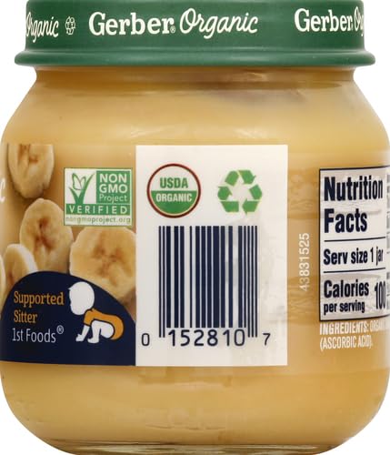 Gerber Stage 1, Organic Banana Jar, Baby Food, Fruit Puree, Non-GMO (Pack of 2)