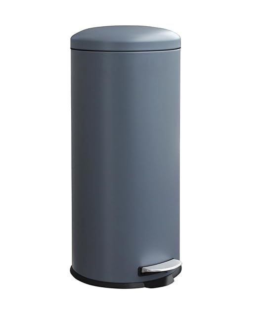 8 Gallon Trash Can, Stainless Steel Garbage Can with Soft Close Lid, Removal Liner, Pedal Trash Can Round Tall Trash bin for Kitchen, Office, Living Room or Bathroom, Grey