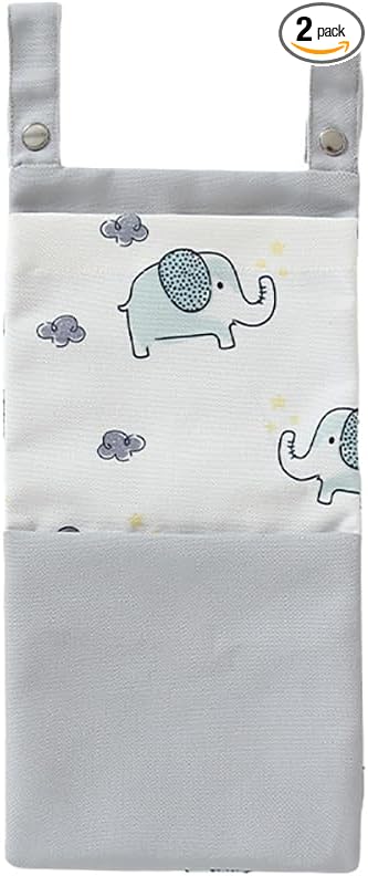 MOMIGO Baby Diaper Caddy Bag Stacker Organize - 2pcs Pockets Nursery Storage Bin for Diapers, Wipes & Toys (Elephant)