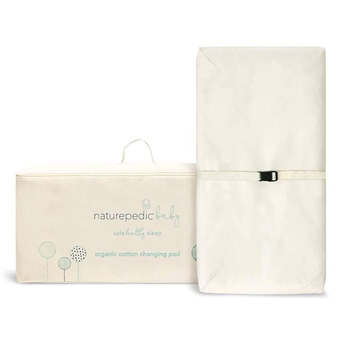 Naturepedic Organic Contoured Changing Pad - Easy to Clean, Lightweight & Portable - Comfort 4-Sided Waterproof Baby Diaper Changing Pad for Dresser or Changing Table - 16" x 31"