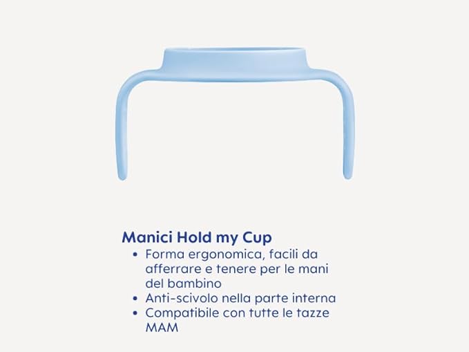 MAM Hold My Bottle Baby Bottle Handles Compatible with Baby Bottles, Non-Slip and Ergonomic, from 6 Months, Light Blue