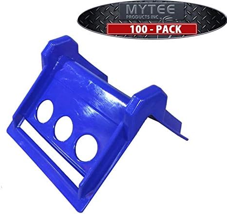 Mytee Products (100 Pack V Shaped Board 4" Blue Plastic Corner Edge Protectors for Cargo Loads | Tie Down Strap Guard for Winch, Ratchet Straps on Flatbed Trailers | V-Style Tie Downs Edge Protectors