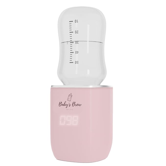 Baby's Brew Portable Bottle Warmer – Cordless Baby Bottle Warmer for Breastmilk & Formula, Rechargeable Travel Milk Warmer, Leak-Proof, Compact, Pink, Adapter Not Included
