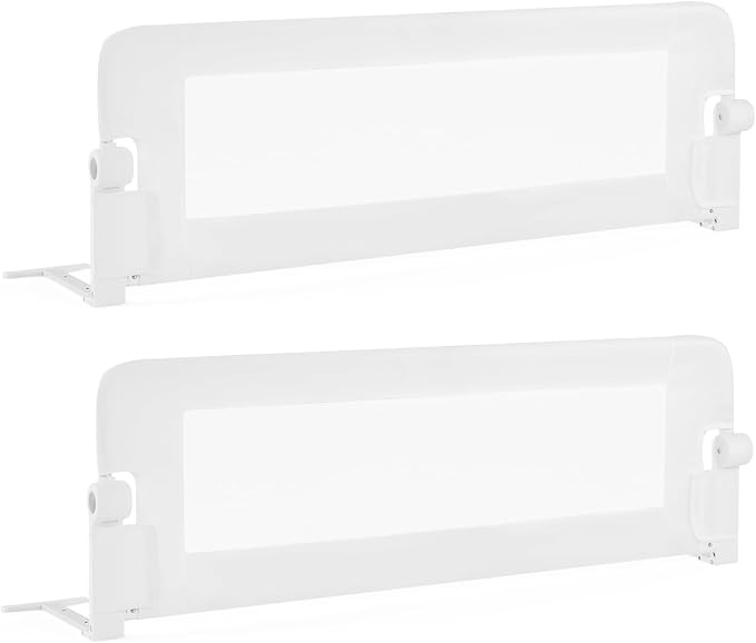 BABY JOY Double Sided Bed Rail Guard, 2 Pack, Extra Long, Swing Down for Convertible Crib, Folding Baby Safety Bedrail for Kids Twin Full Size Queen King Mattress, Rails for Toddlers (White, 47")