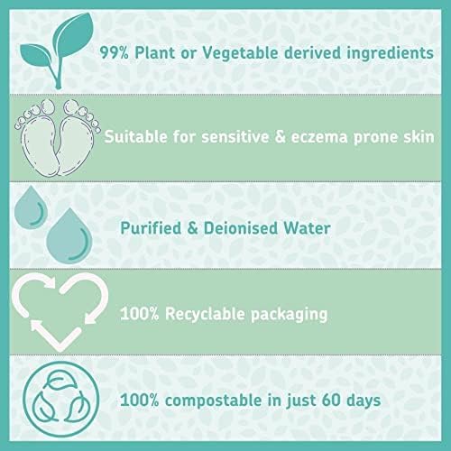 Kinder by Nature Plant Based Baby Wipes - 100% Biodegradable & Compostable, 224 Count (4 Packs of 56) - 99% Plant-Based Ingredients, Plastic-Free Wipes