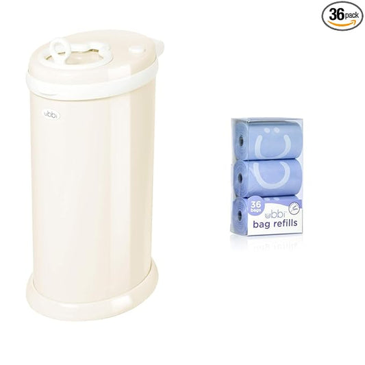 Ubbi Steel Diaper Pail and Refill Bags Bundle for Odor Control and Easy Disposal