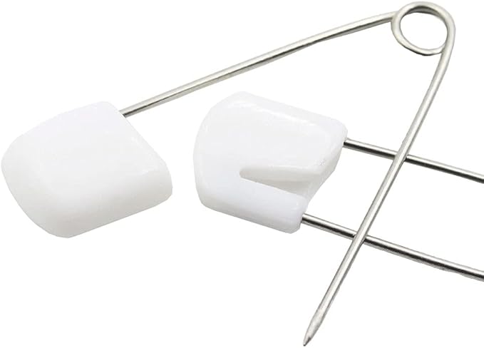 1Box(100Pcs) White 55mm/ 2.2 Inch Safety Pins Plastic Head Stainless Steel Diaper Pins Safety Locking Cloth Diaper Nappy Pins