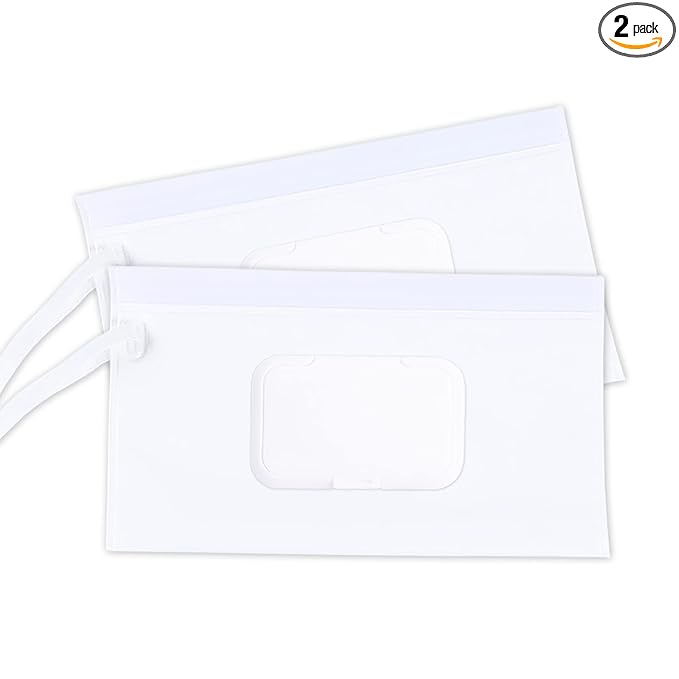 2 Pack Reusable Wipes Pouch Portable Wipes Dispenser Refillable Wet Wipe Container Lightweight Travel Wet Wipe Case Holder for Diaper Bag