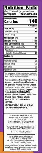 Annie's Organic Original Cheddar Squares Baked Snack Crackers, Made with Real Cheese, 11.25 oz (Pack of 4)