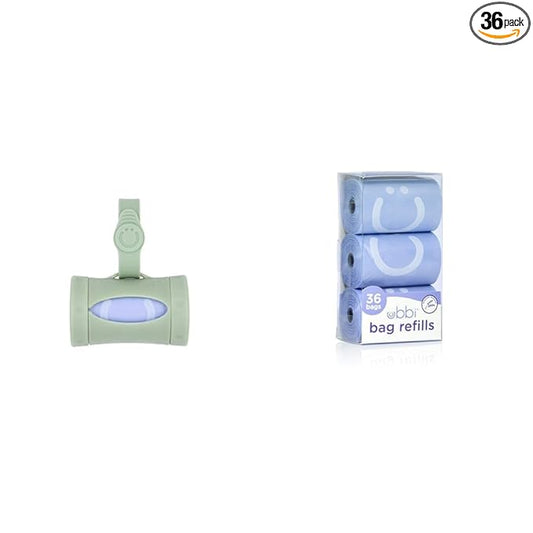 Ubbi On-the-Go Diaper Bag Dispenser and Lavender Scented Refill Bags Baby Accessory Set, Sage Green