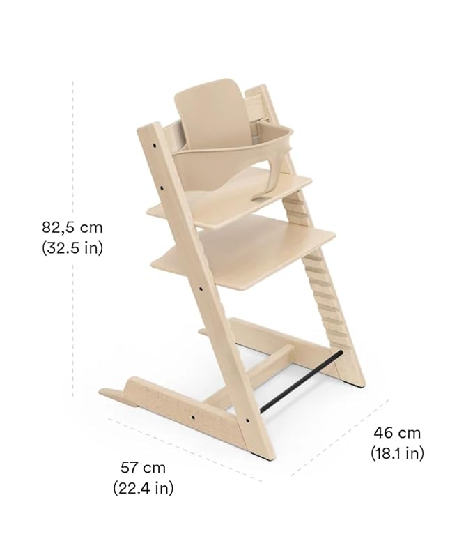 Stokke Tripp Trapp High Chair 2, Whitewash - Includes Chair + Baby Set with Removable Harness for Children 6-36 Months - Adjustable, Ergonomic & Easy to Clean