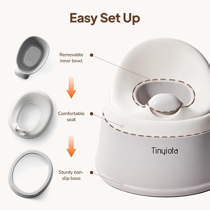 Tinyiota Toddler Potty Training Toilet, Removable Bowl with High Splash Guard, Assembles in Seconds, Easy-Clean and Travel-Ready for Boys and Girls Ages 6 Months to 3 Years (Gray)