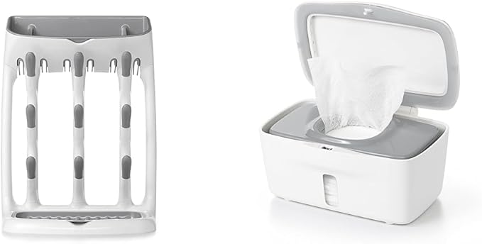 OXO Tot Space Saving Drying Rack + Wipes Dispenser - Saves Counter Space, Dispenses One Wipe at a Time