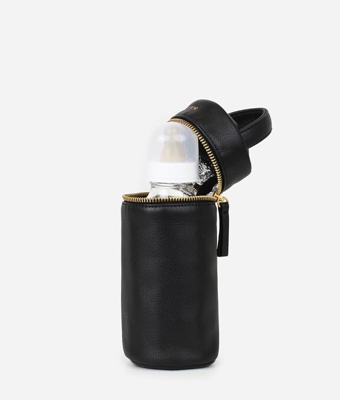 FAWN DESIGN The Bottle Bag, Insulated Bottle Bag for Daycare, Travel and More, Premium Matte Faux Leather Insulated Bag, Cooler Bag Fits Most Standard Bottle Sizes, 4x3.5x7.5 inches