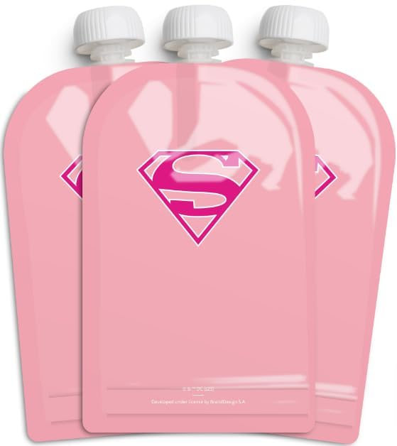 Herobility DC Comic Food Pouch 180 ml / 6 Fl Oz - Squeeze Pouches for Baby, Reusable, Sustainable, Leak-Proof Design, Double Zip-Lock, BPA-Free - Pack of 3