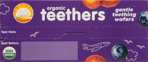 Happy Baby Gentle Teethers Organic Teething Wafers Blueberry Purple Carrot, 0.14 Ounce Packets (Box of 12) Soothing Rice Cookies for Teething Babies Dissolves Easily, Gluten Free No Artificial Flavor