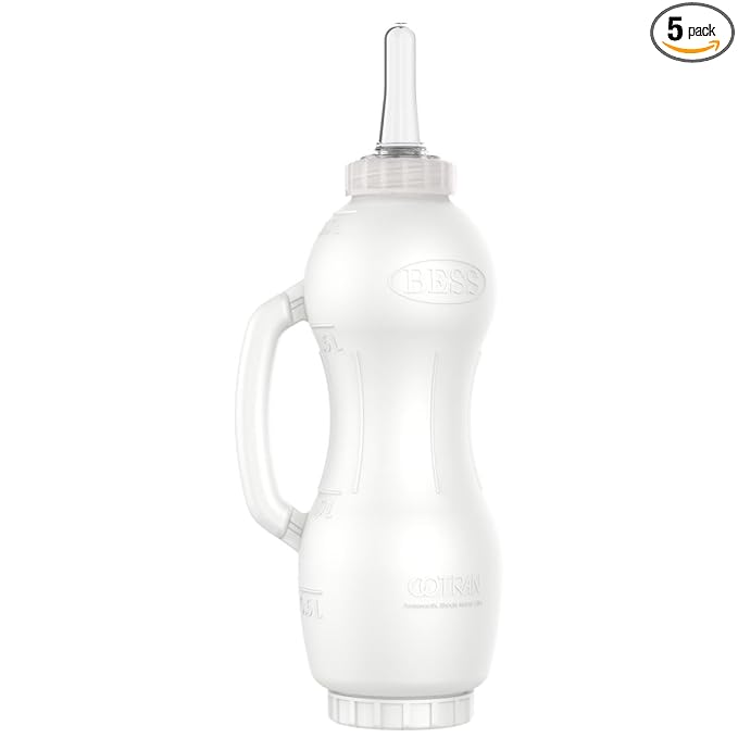 BESS Calf 2qt Nursing Feeding Bottle: Leak-Free, Non-Collapsing, with Clear Screw-on Nipple (2 qt, Screw on), with Bottom Cap