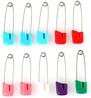 10 Pieces Diaper Pins Baby Safety Pins Plastic Cloth Diaper Pins with Locking Closures Stainless Steel Nappy Pins