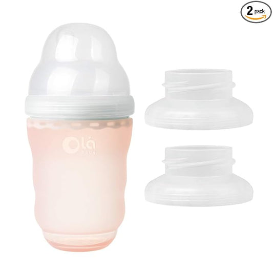 Olababy 100% Silicone Gentle Baby Bottle (8oz, Coral) + Breast Pump Adapter (for Spectra 2PK) Bundle