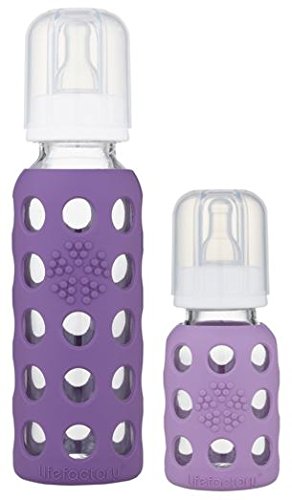 Lifefactory Glass Baby Bottle BPA Free | Protective Silicone Sleeve | 4oz/9 oz Pack of 2 | Grape, Lavender