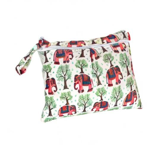 Damero 2pcs Travel Wet and Dry Bag, Reusable Wet Bags Organizer with Two Zippered Pocket for Cloth Diaper, Pumping Parts, Swimsuit and Gym, Elephants