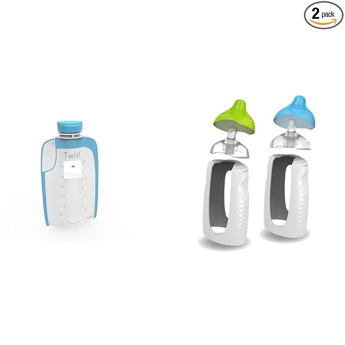 Kiinde Twist Pouch Direct-Pump Direct-Feed Twist Cap Breast Milk Storage Bags for Pumping, Freezing & Twist Squeeze Natural Baby Breast Milk Feeding Bottle with Nipples and Case (2 Pack)