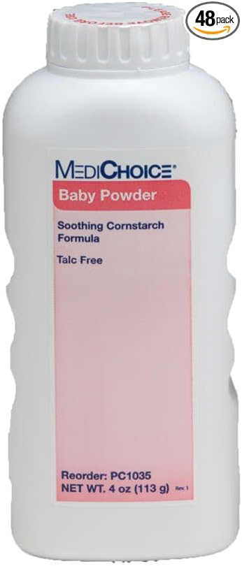 MediChoice Baby Powder, Talc-Free, Food-Grade Cornstarch, 4 Ounce (Case of 48)