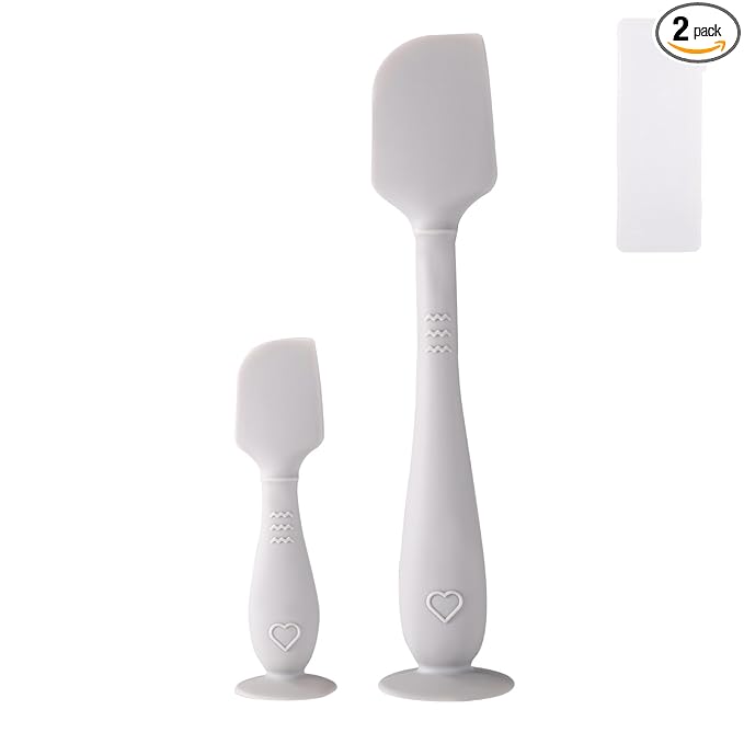 2pcs Baby Diaper Cream Spatula with Travel Case, 2 Sizes Soft Flexible Silicone Butt Paste Applicator Baby Diaper Rash Cream Spatula Bum Brush for Newborn(Grey)