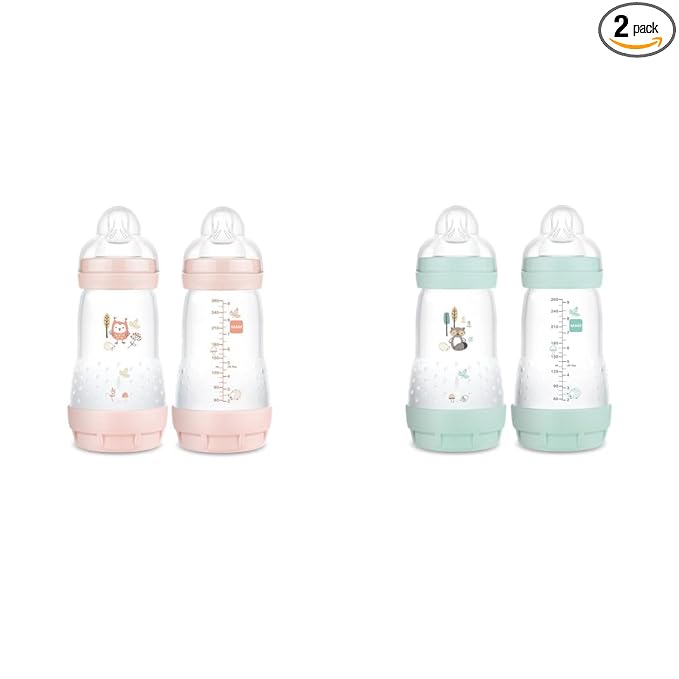 MAM Easy Start Matte Anti-Colic Baby Bottles, 9 oz (2 Count), Medium Flow Nipples, Baby Girl & Boy, 2 Count (Pack of 1)