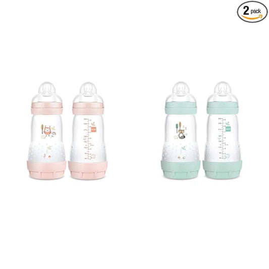 MAM Easy Start Matte Anti-Colic Baby Bottles, 9 oz (2 Count), Medium Flow Nipples, Baby Girl & Boy, 2 Count (Pack of 1)