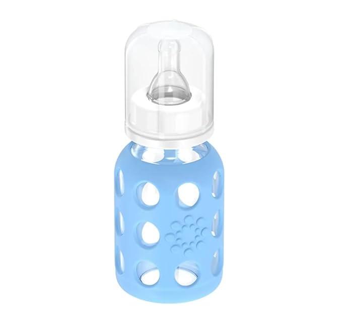 Lifefactory Glass Baby Bottle BPA Free | Protective Silicone Sleeve | 4 oz Pack of 2 | Sky Blue