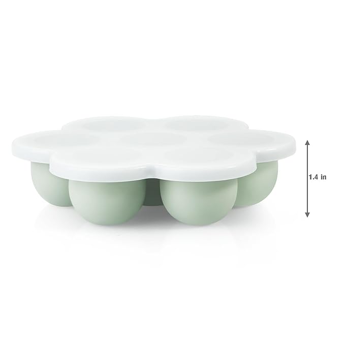 PandaEar 2 Pack Silicone Baby Food Freezer Trays with Lids - 7 Individual 1oz Portions per Tray - Reusable Storage Containers for Breast Milk, Homemade Purees & Fruit - BPA Free, Light Green/Gray