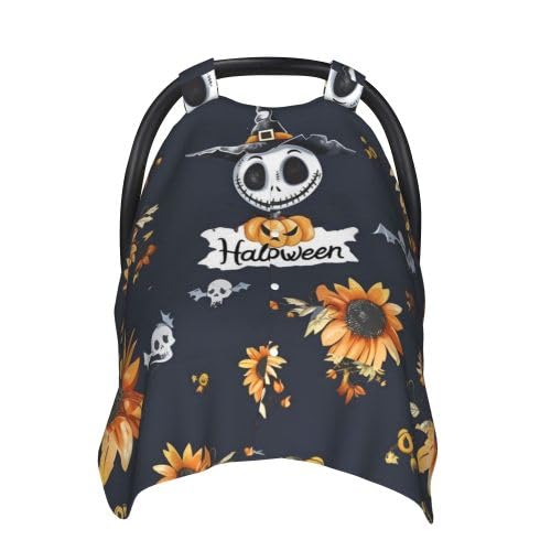 Halloween Pattern in Black Skulls Baby Car Seat Canopy and Nursing Cover for Breastfeeding Multi-Use Cover Lightweight Infant Stretchy Carrier Cover for Newborn Girls Boys