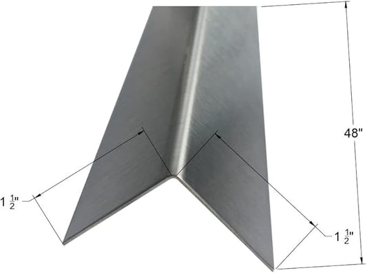 Brushed 304 Stainless Steel Corner Guards, 48" Wall Protectors, 20ga & 16ga, Available in 1/2" to 4", Multi-Pack Options (1, 2, 5, or 10) (5, 1 1/2 x 1 1/2, 20ga, No Hug Edges)