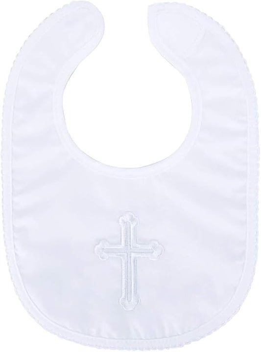 Baptism Bib for Baby Boy and Girls - Soft Cotton Adjustable Christening Outfits Embroidered Cross Bib