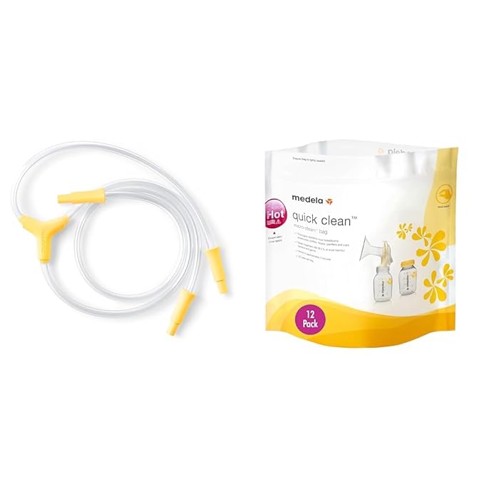 Medela Replacement Tubing for Pump in Style Maxflow Breast Pump and Quick Clean MicroSteam Bags for Bottles and Breast Pump Parts, 12 Pack