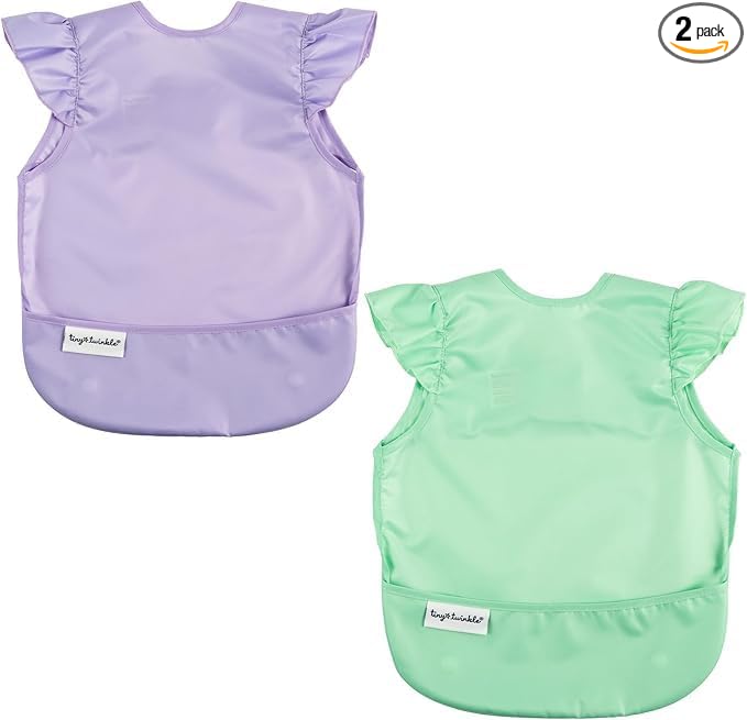 Tiny Twinkle Mess Proof Baby Bibs | 2 Pack Waterproof Toddler Bib for Eating | Baby Apron for Feeding, Machine Washable, Perfect Shower Gift (Sweet Treat, 6–24M)