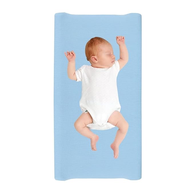 Cotton Changing Pad Cover,Unisex Diaper Change Table Sheet Ultra Soft Diaper Change Table Pad Cover Washable Changing Pad Sheets for Newborn,32in x 16in x 5in,Blue