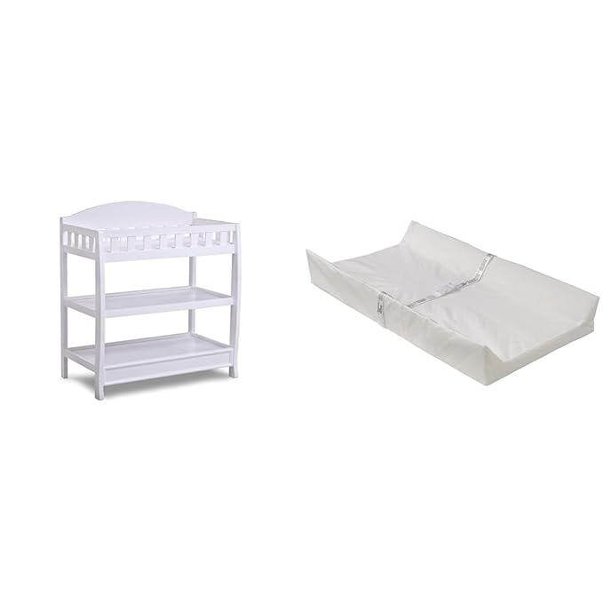 Delta Children Infant Changing Table with Pad, White & Foam Contoured Changing Pad with Waterproof Cover