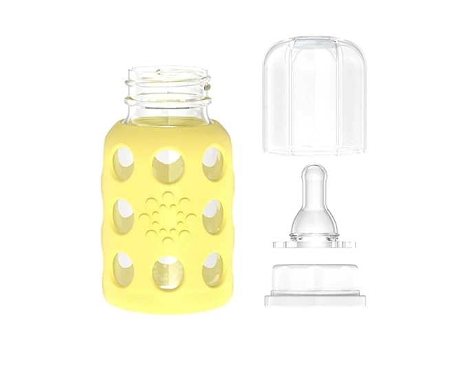 Lifefactory Glass Baby Bottles with Silicone Protection - 4-Pack, 4 oz/9 oz Bottles, (1- Banana, 1- Mango, 1- Cantaloupe & 1- Papaya)