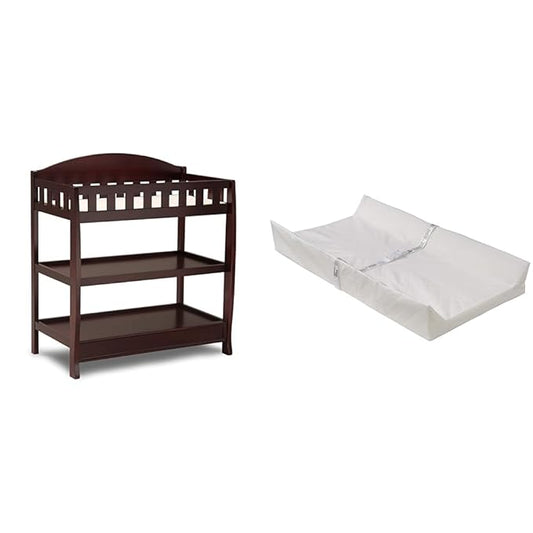 Delta Children Infant Changing Table with Pad, Espresso Cherry & Foam Contoured Changing Pad with Waterproof Cover