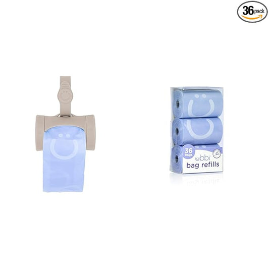 Ubbi Retractable On-the-Go Diaper Bag Dispenser with 36 Lavender Scented Refill Bags for Baby Travel