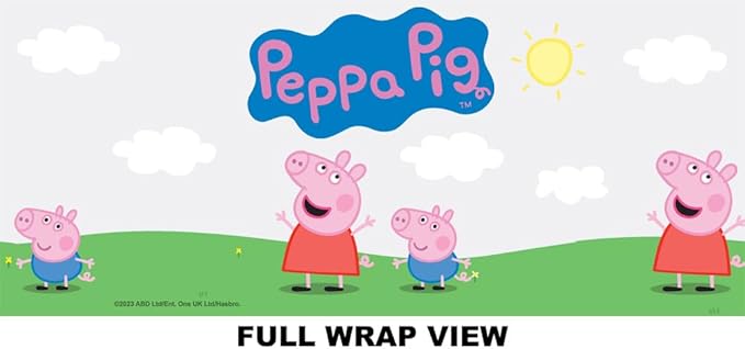 LOGOVISION Peppa Pig Kids Tritan Plastic Water Bottle with Straw Lid and Handle, Reusable Tumbler for Toddlers, Unisex for Girls and Boys, 12oz, Green Grass Scene