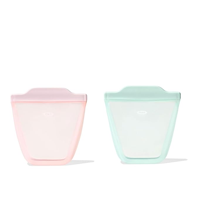 OXO Tot Silicone Reusable Bags – 2 Piece Cup Set - Opal and Blossom
