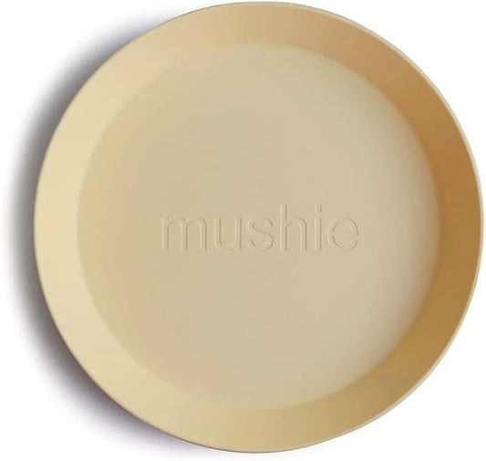 mushie Round Dinnerware Plates for Kids | Made in Denmark, Set of 2 (Daffodil)