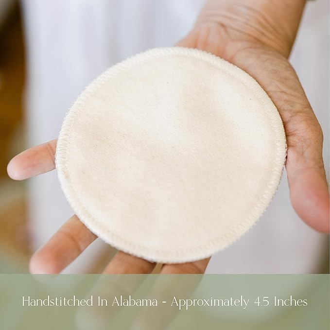 NuAngel 100% Cotton Washable Nursing Pads for Breastfeeding, Reusable & Breathable Leak Protection – 4 Pack (Natural)